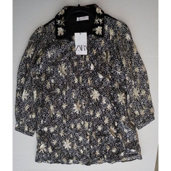 Zara Girl's Sz 11-12 Black/Gold Embellished Velvet Button Down Party Dress - Picture 8 of 12